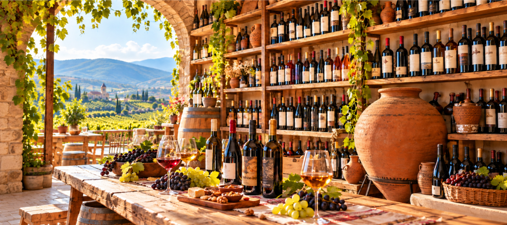 Georgian wine collection at Qvevri Market in Round Rock, Texas