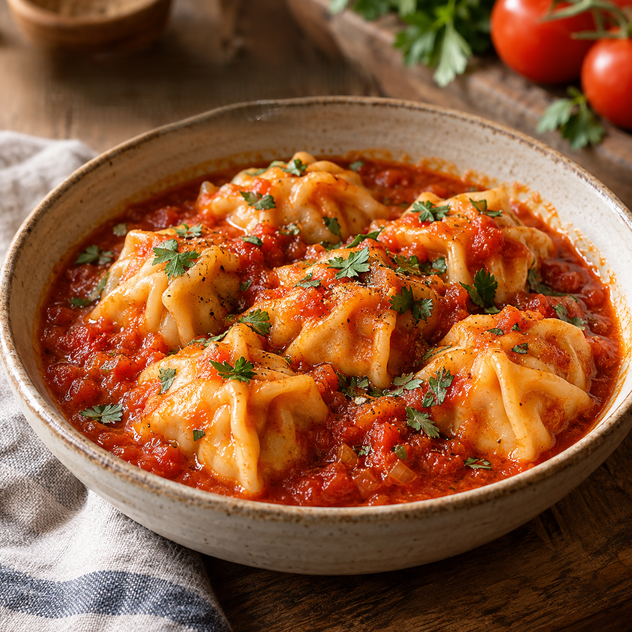 Chicken Dumplings in Tomato Sauce