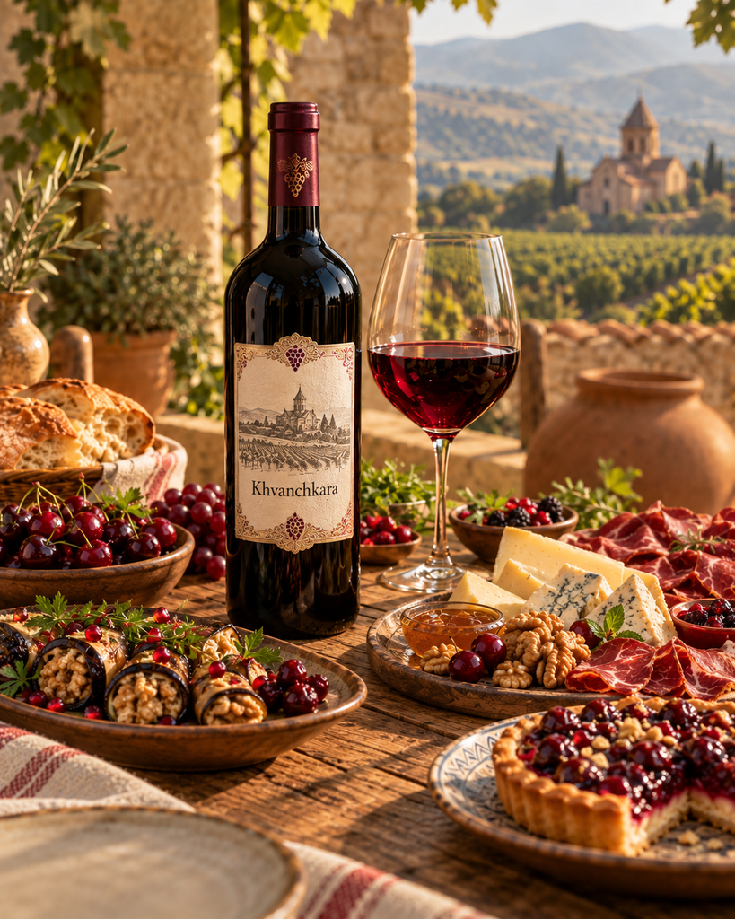 Khvanchkara Georgian semi-sweet red wine with food pairing inspiration