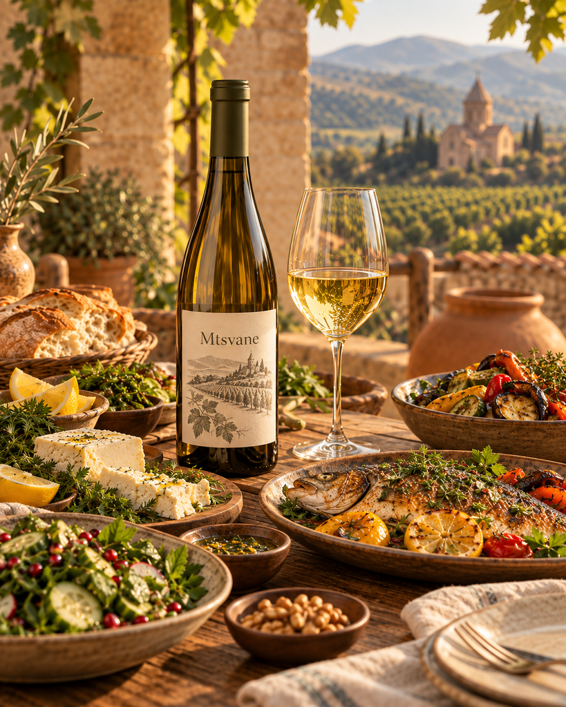 Mtsvane Georgian white wine with food pairing inspiration