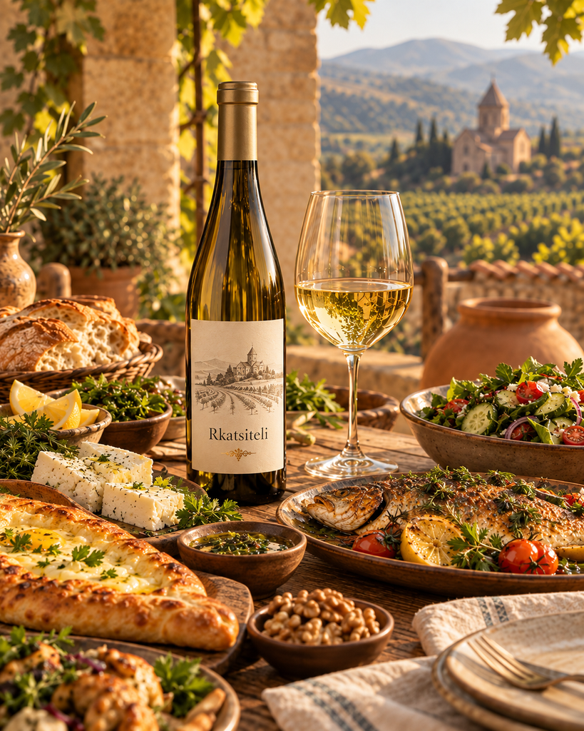 Rkatsiteli Georgian white wine with food pairing inspiration