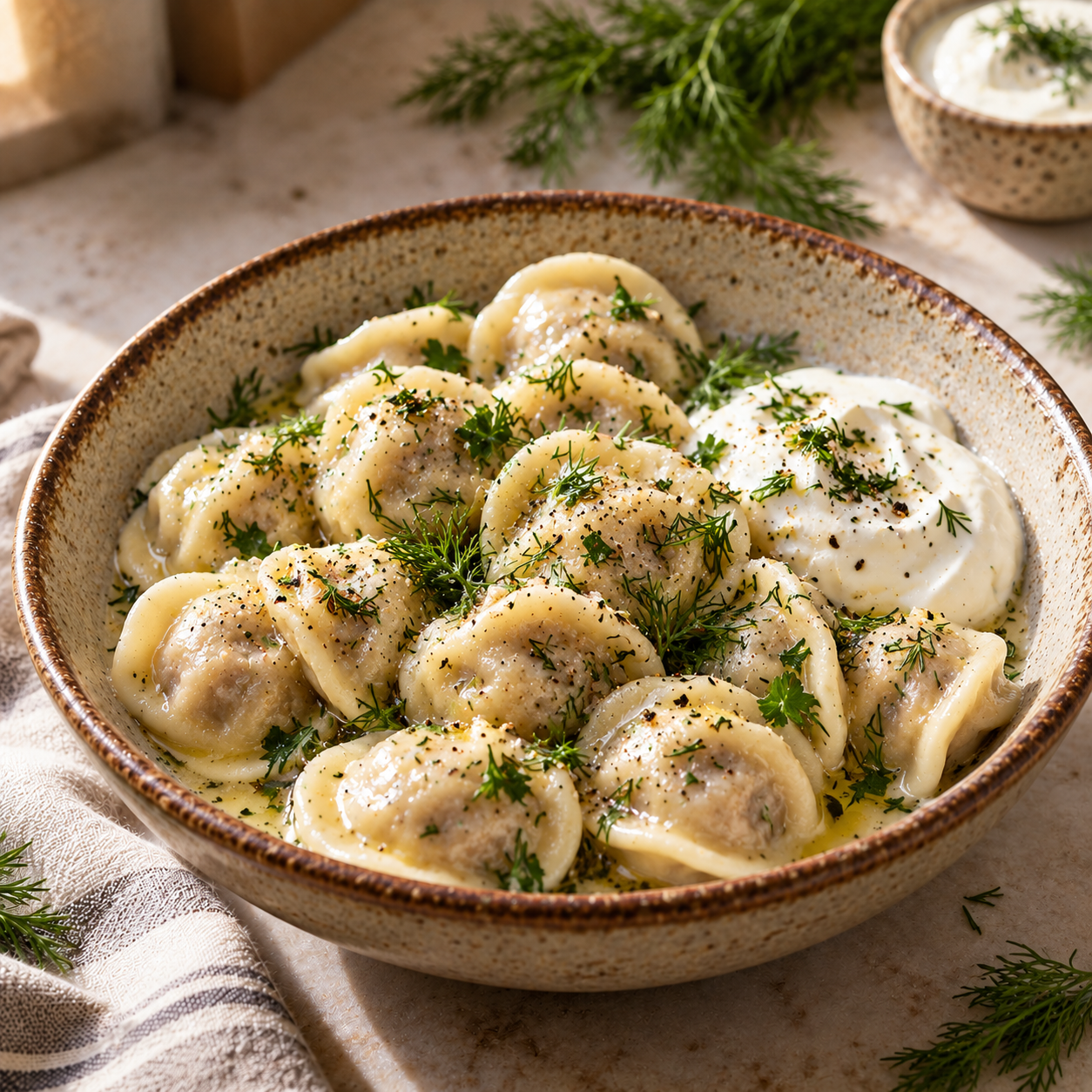Beef Pelmeni with Butter & Sour Cream