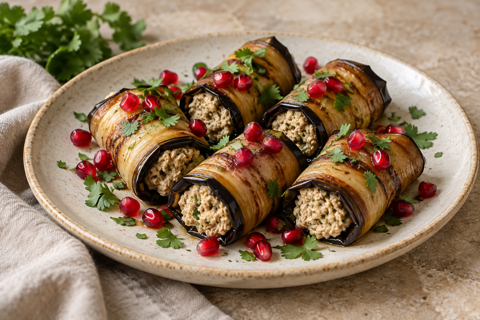 Badrijani Nigvzit (Georgian Eggplant Rolls with Walnuts)